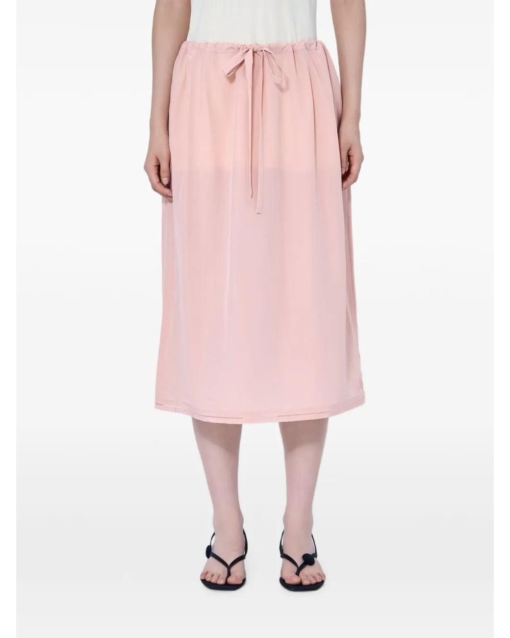 Totême Pink Drawstring-Waist Midi Skirt