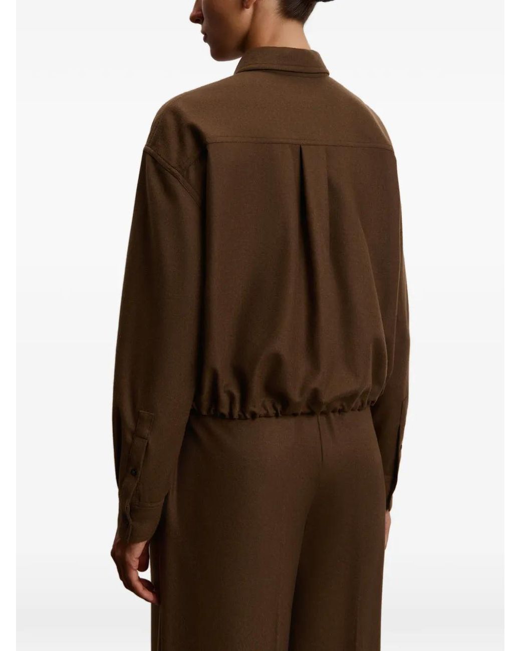12 STOREEZ Brown Zip-Up Crop Shirt