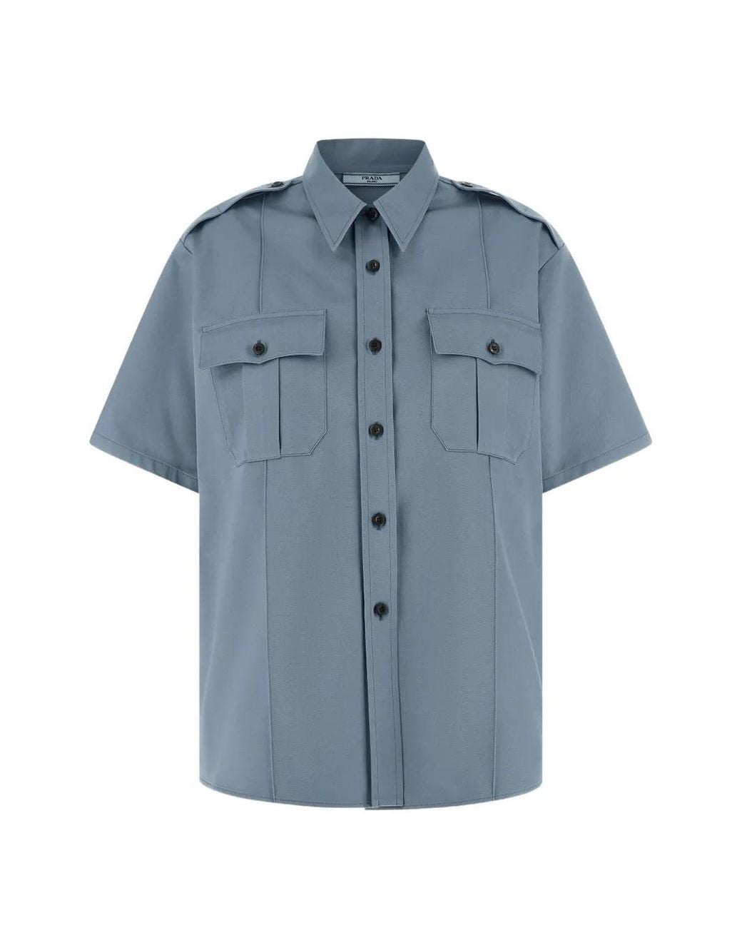 Prada Blue Buttoned Flap-Pocket Shirt