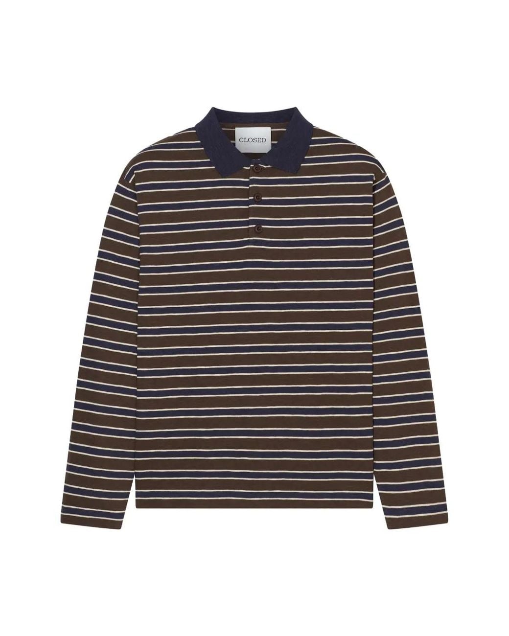 Closed Brown Striped Long-Sleeve Polo Shirt for men