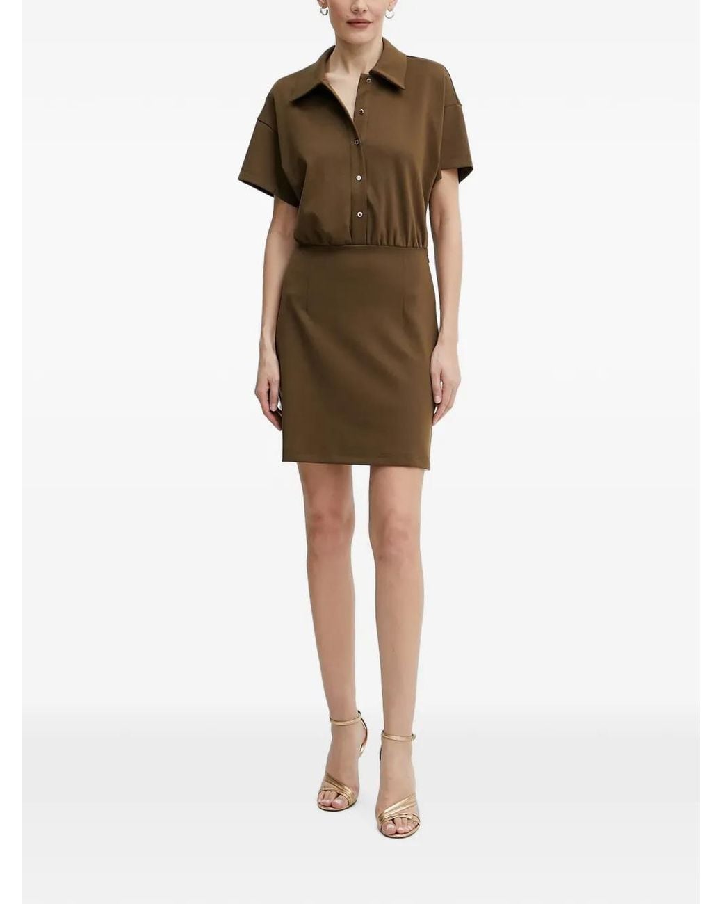 Morgan Natural Button-Up Short-Sleeve Mini Dress