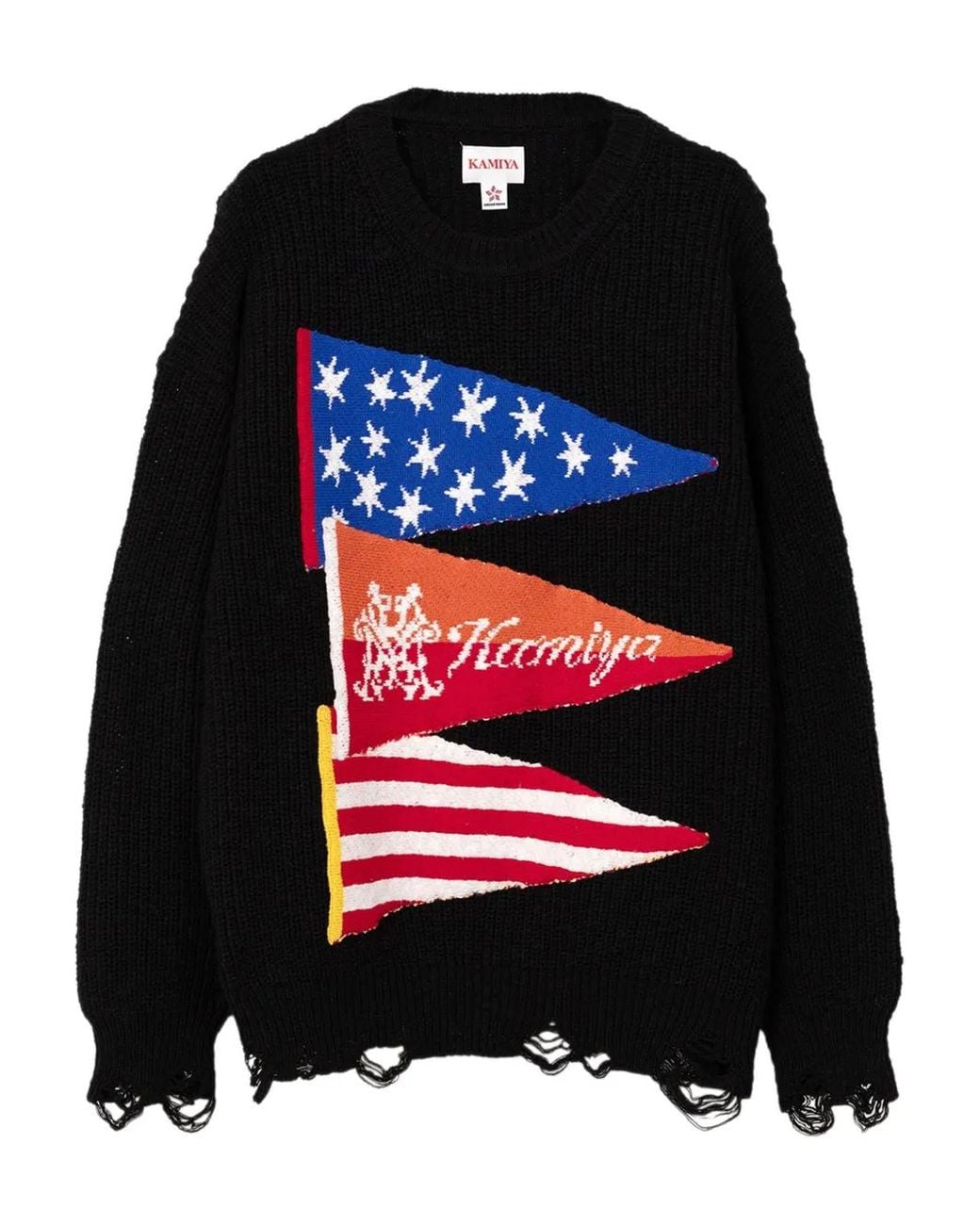 KAMIYA Black Flag Frayed Sweater for men