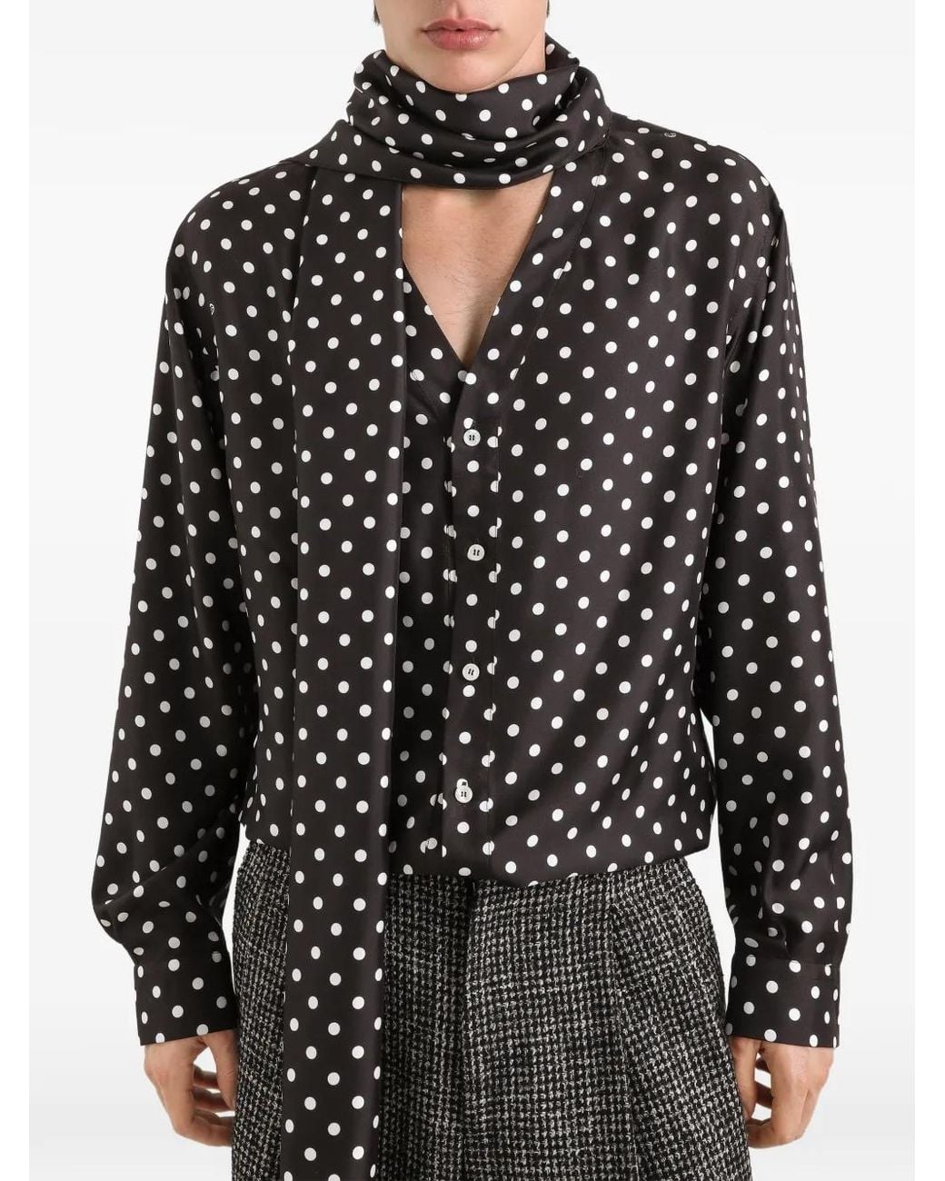 Dolce & Gabbana Black Chemise Martini En Sergé De Soie À Pois for men