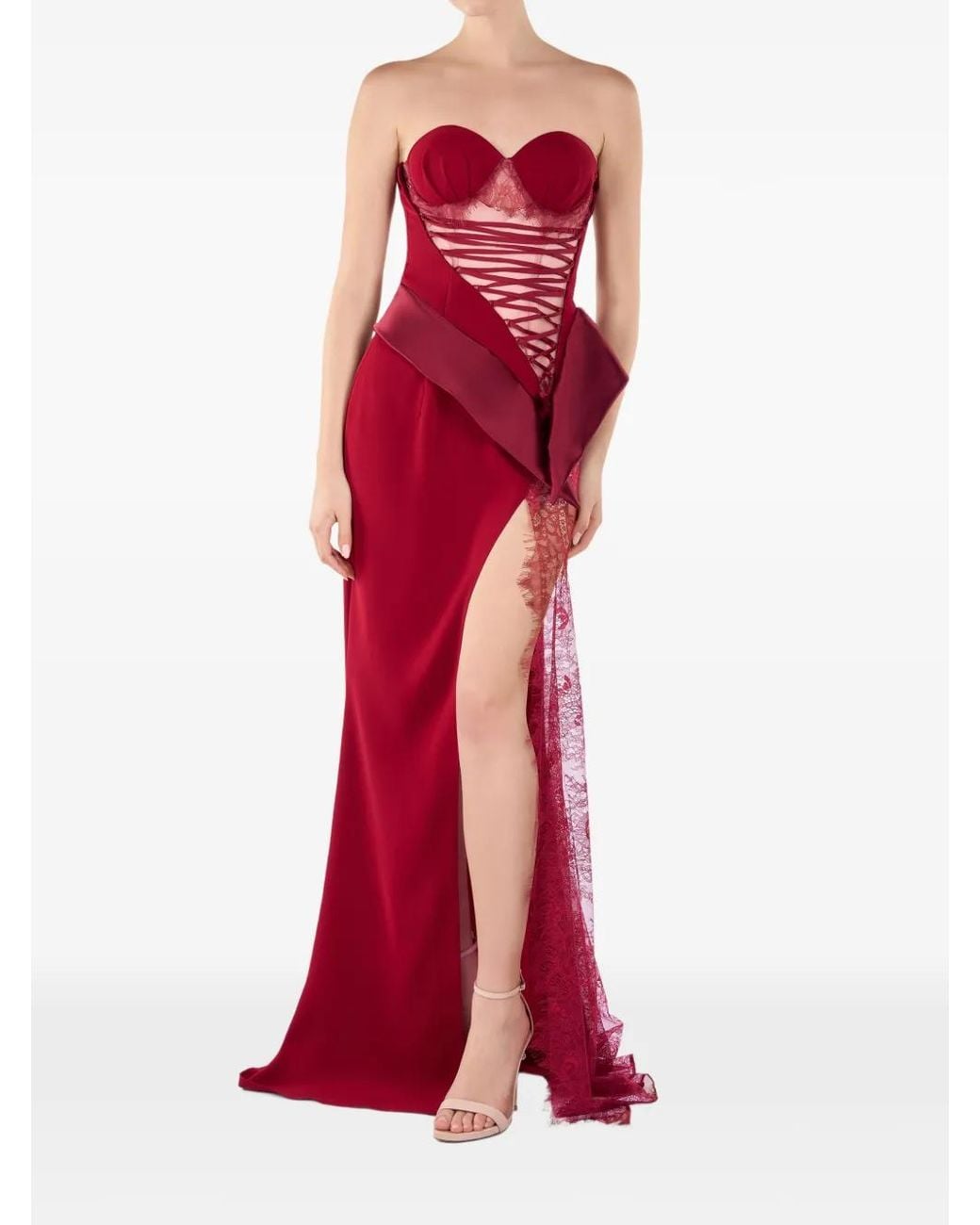 ANDREEA VENECIUC Red Rosalie Lace-Up Gown
