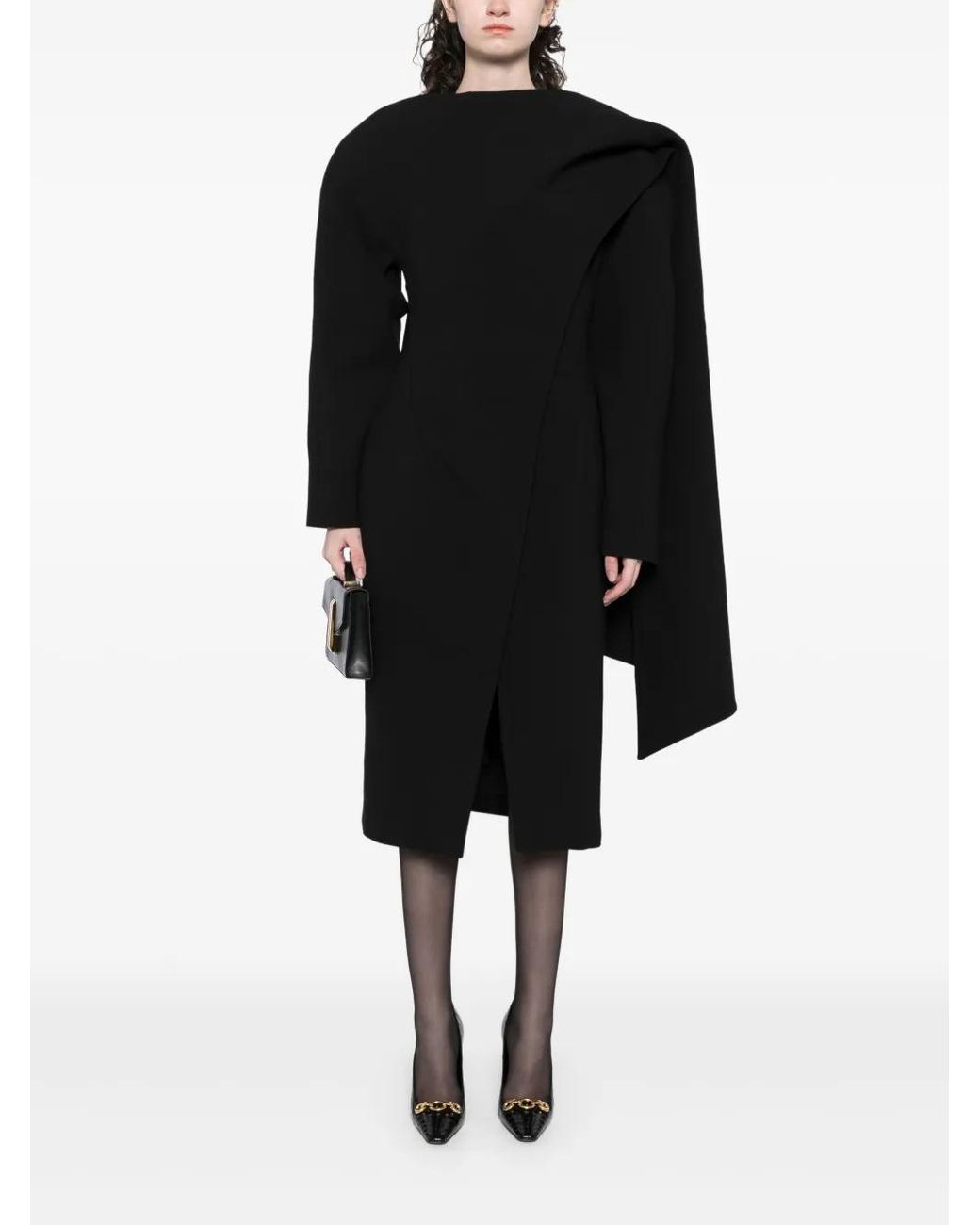 Mugler Black Scarf Wool Coat