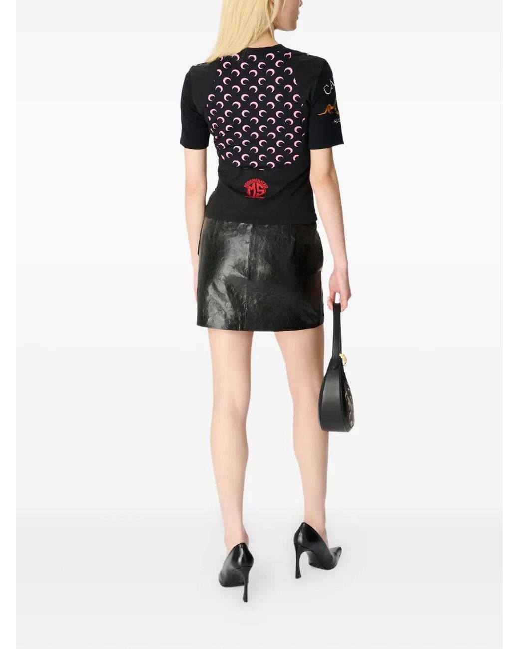 MARINE SERRE Black Glossy Moon Leather Skirt