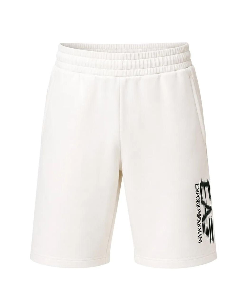 EA7 White Logo-Print Cotton Shorts for men
