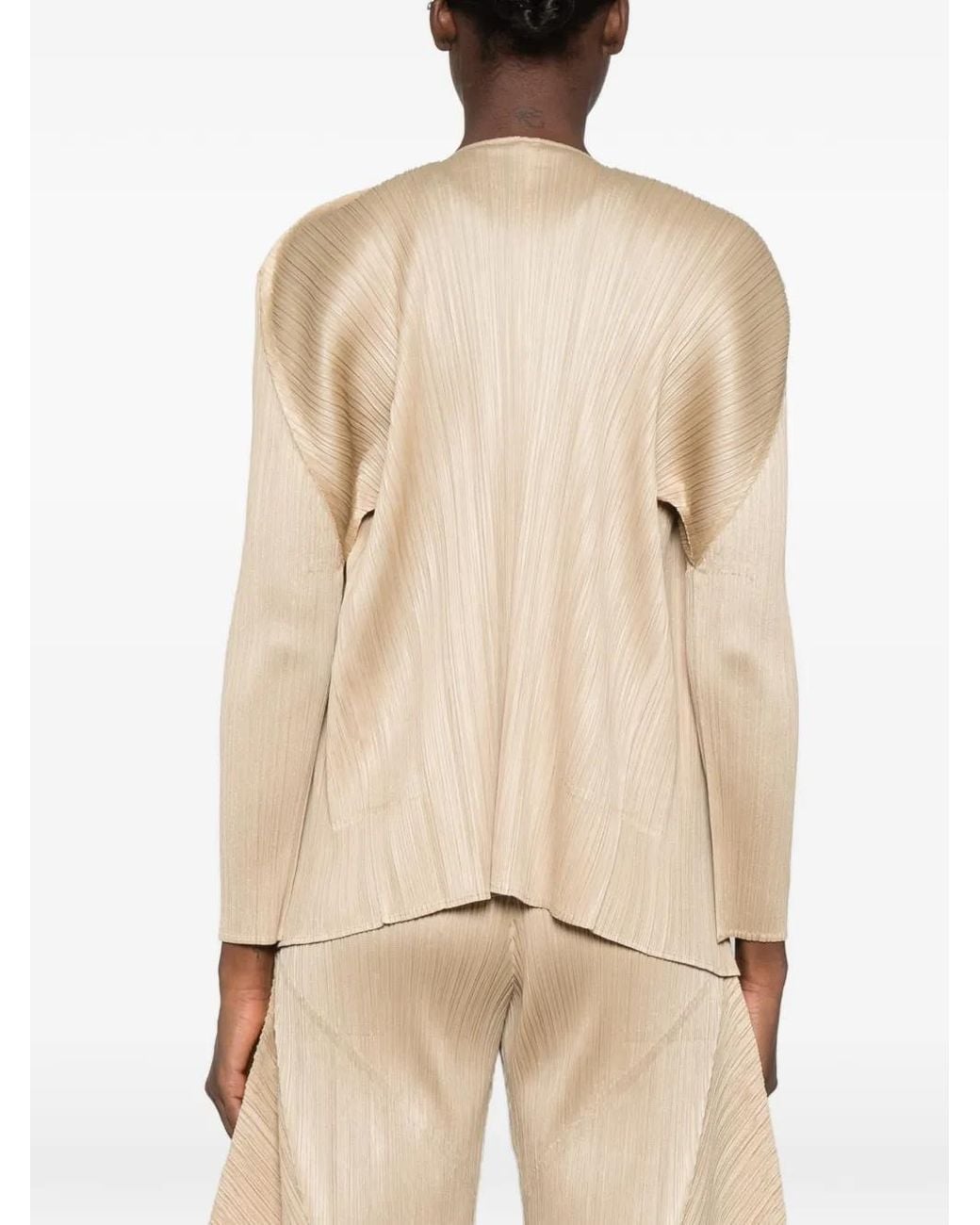 Pleats Please Issey Miyake Natural Pleated Long-Sleeve Top