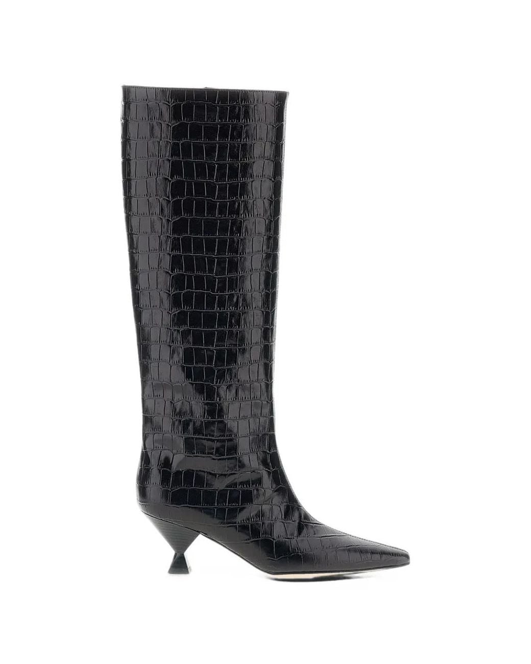 MARIA LUCA Black Noa Croc-Effect Knee-High Boots