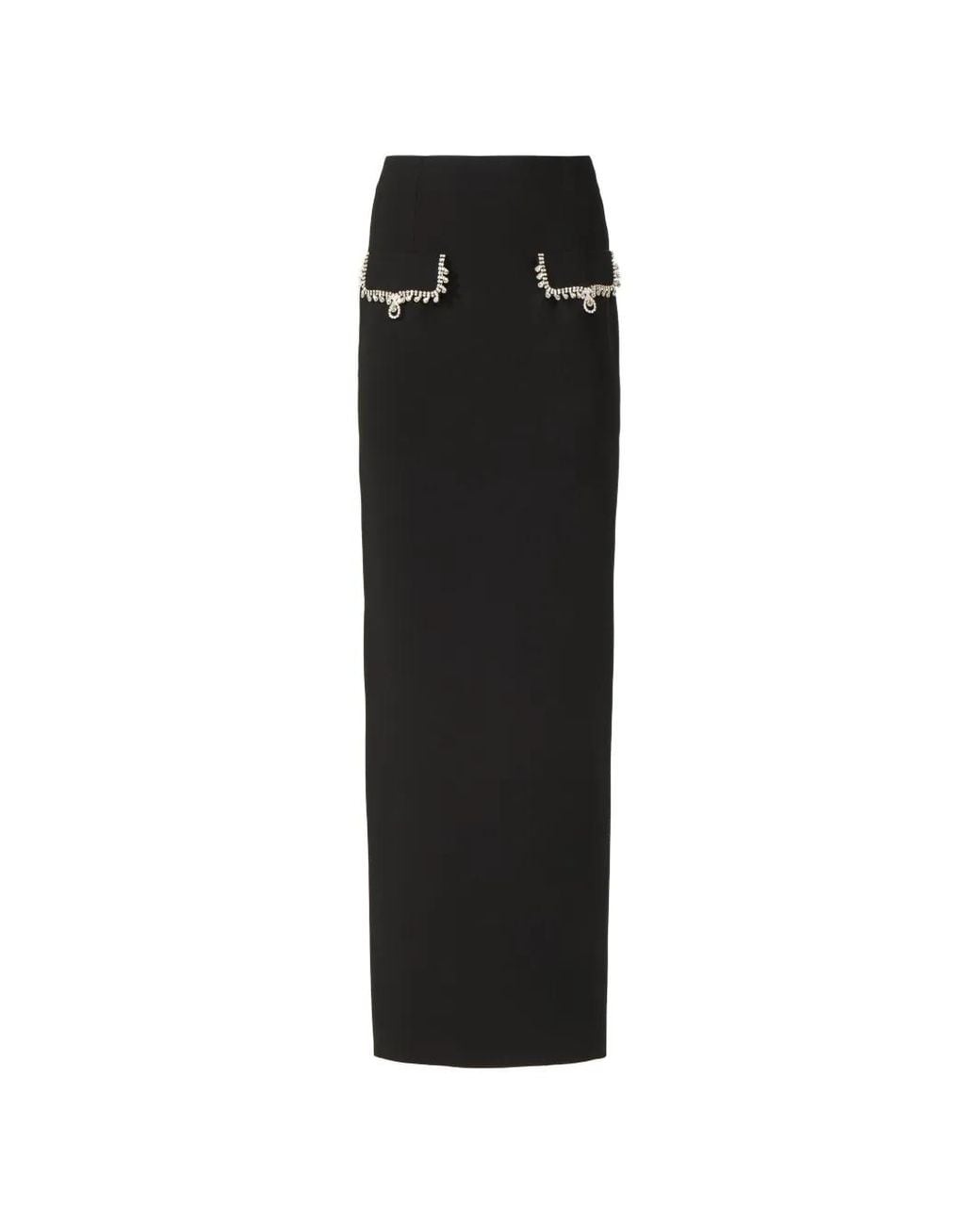 Costarellos Black Stara Crystal-Chain Pencil Maxi Skirt