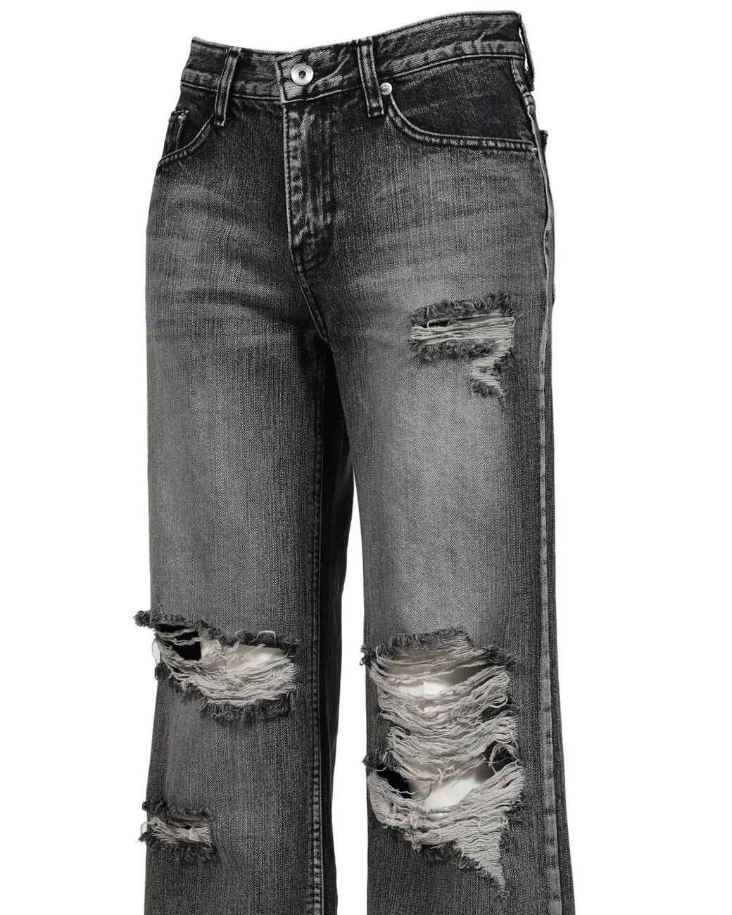 BOHEMSEO Gray Distressed Wide-Leg Jeans
