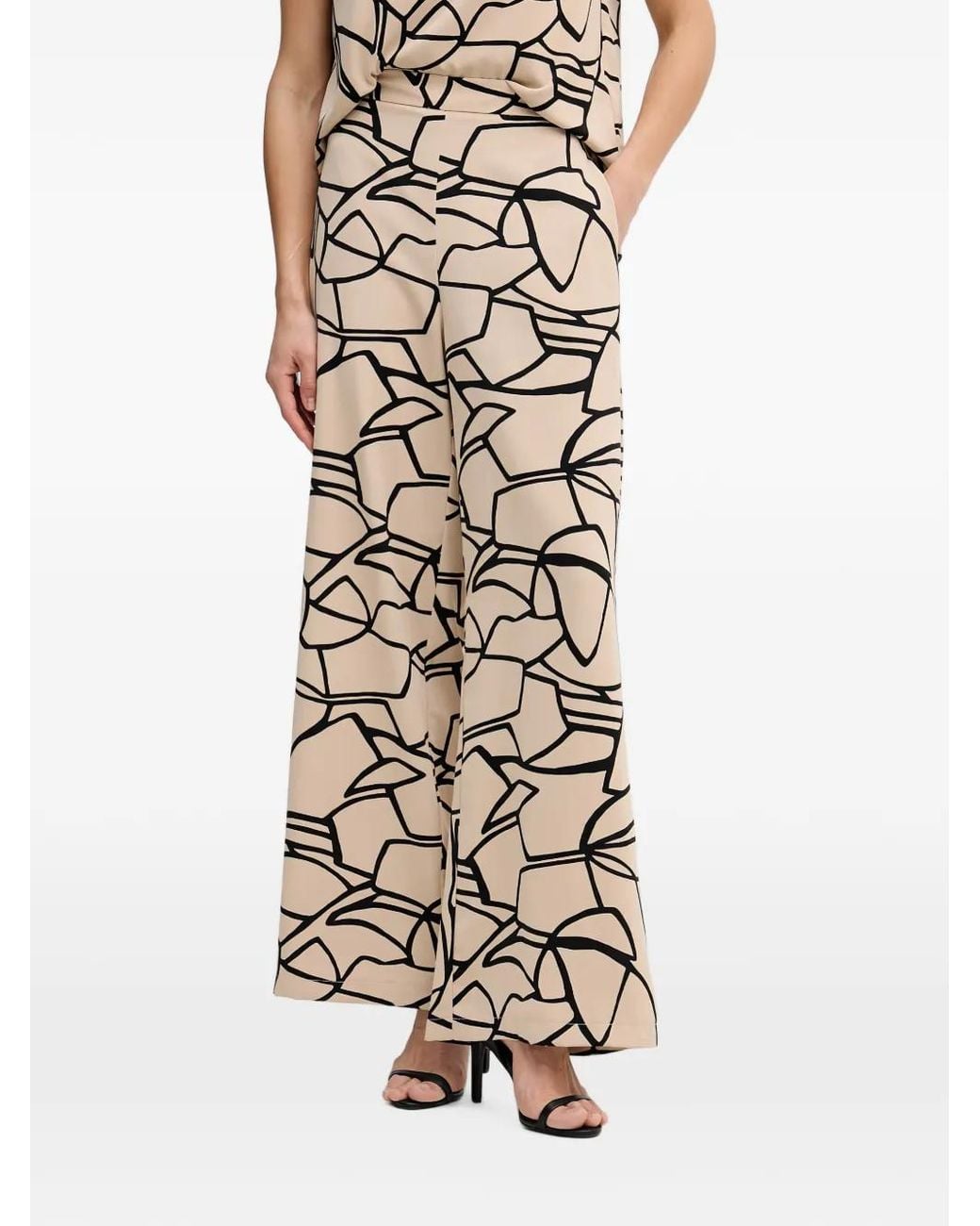 Joseph Ribkoff White Abstract-Print Palazzo Pants