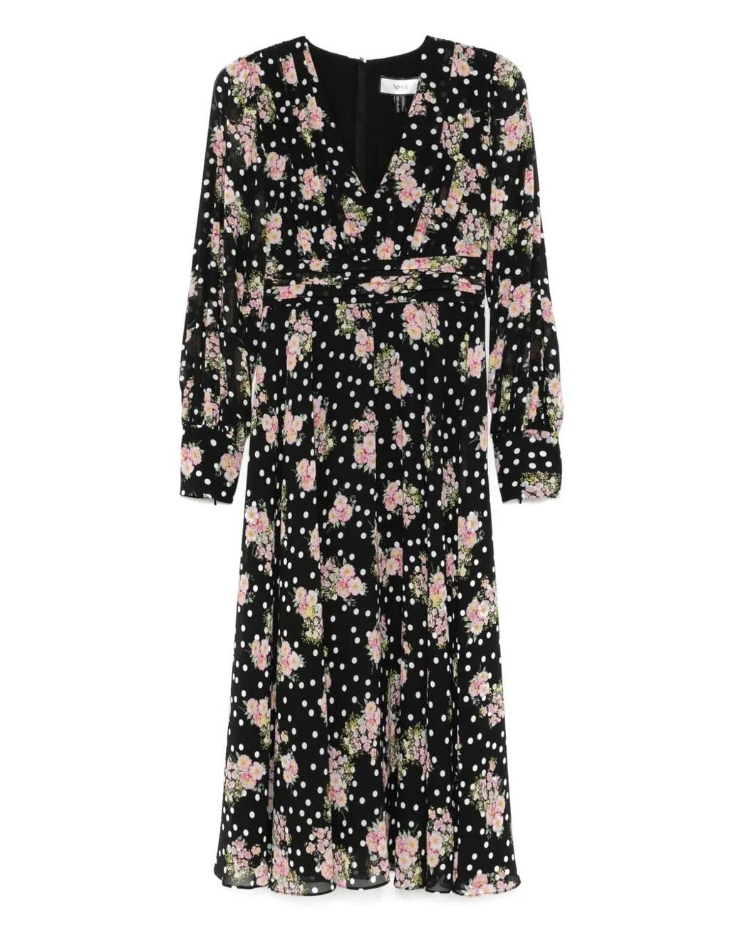 Nissa Black Printed Midi Dress