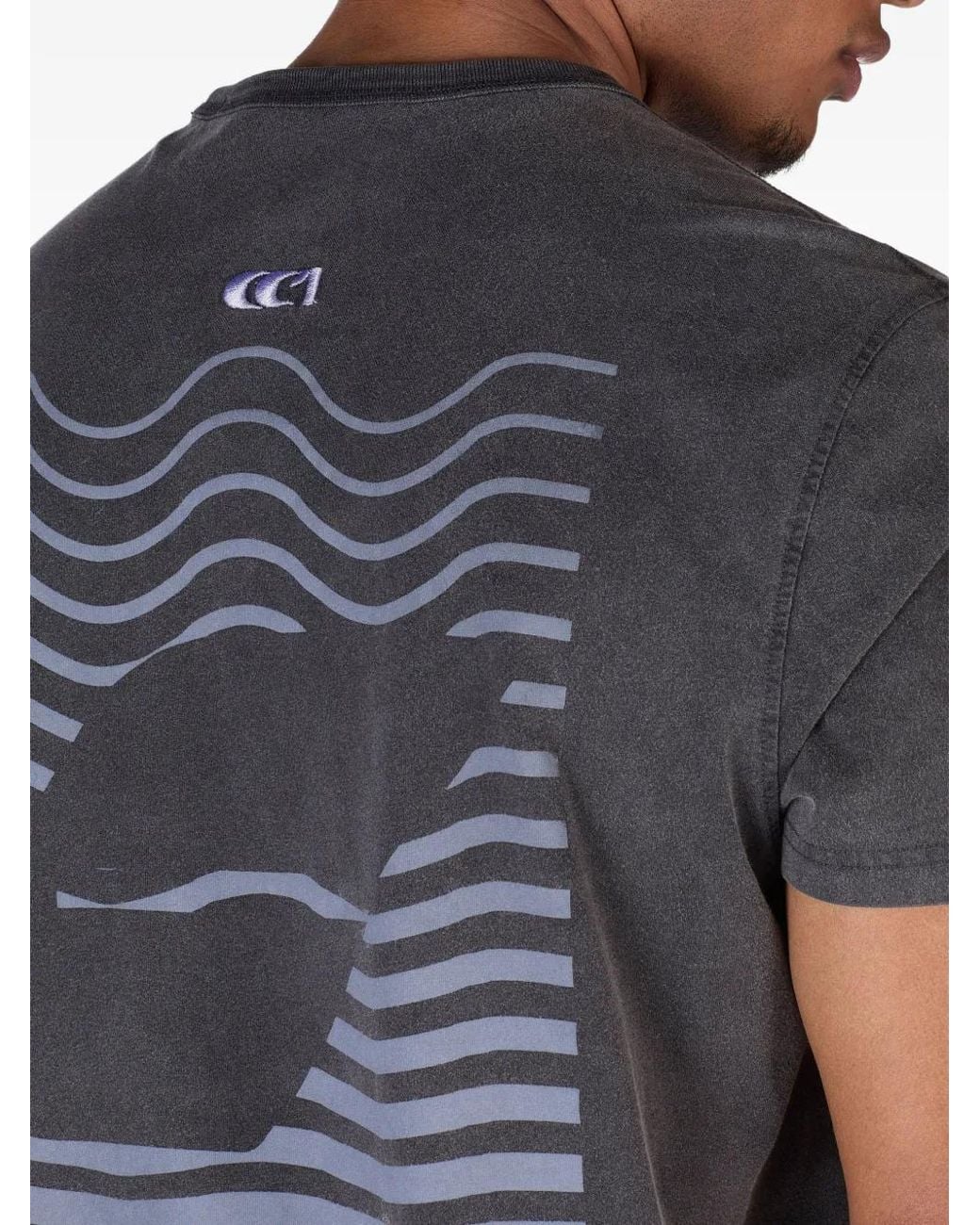 CIARAN Gray Washed-Effect Wave-Print T-Shirt