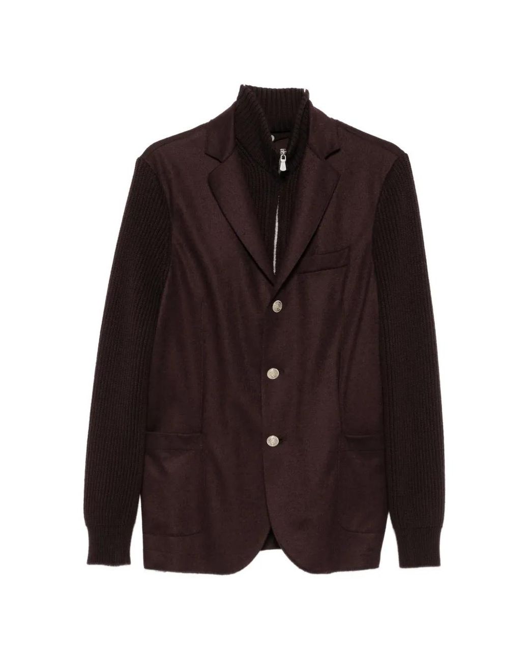 Eleventy Brown Ribbed-Sleeves Jacket for men