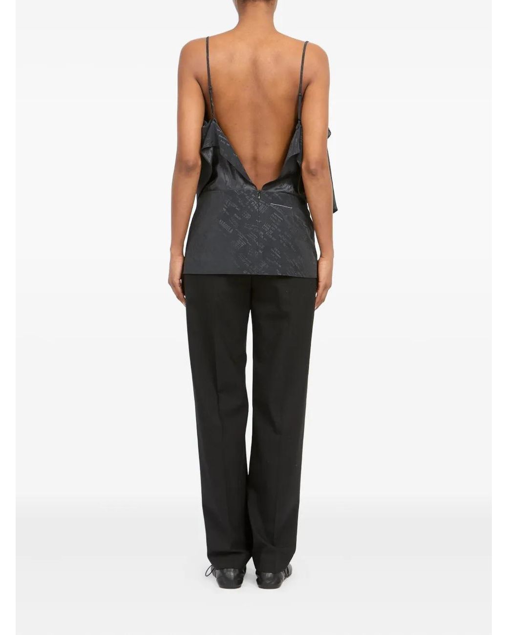 MM6 by Maison Margiela Black Ruffled Open Back Top
