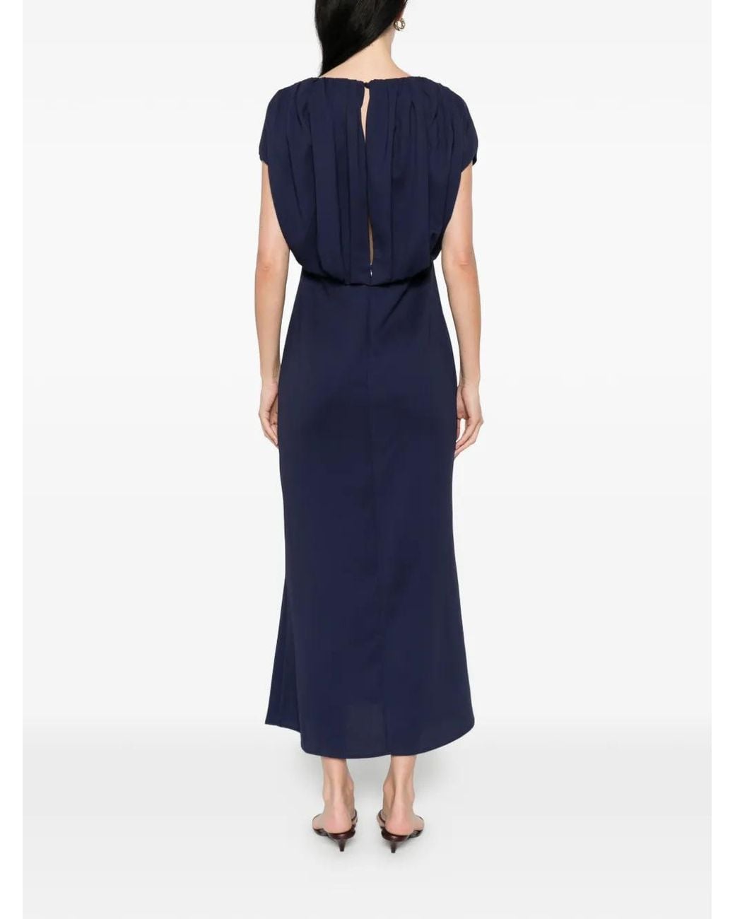 Staud Blue Char Gathered Maxi Dress