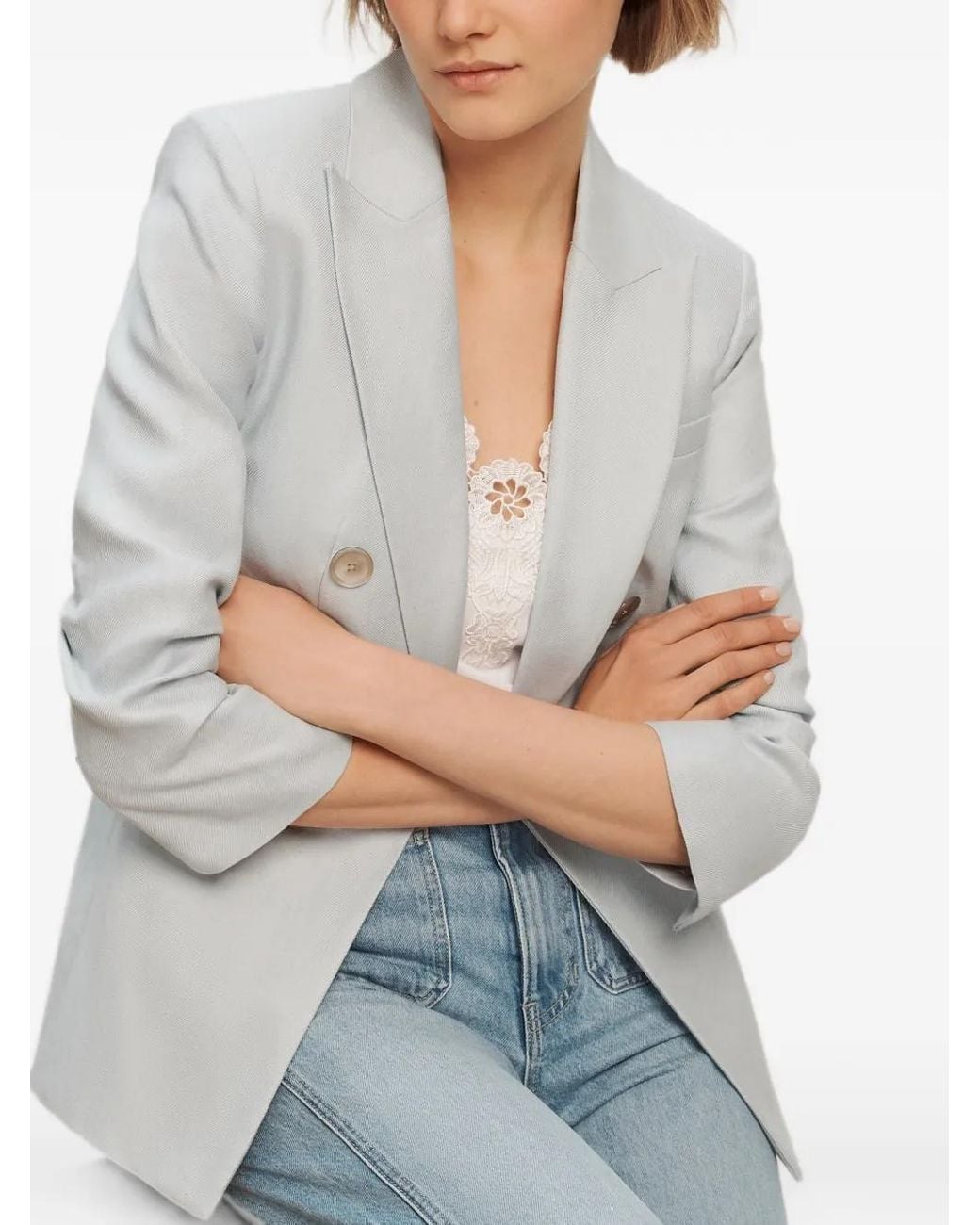 Veronica Beard Blue Tomi Dickey Ruched-Sleeve Blazer