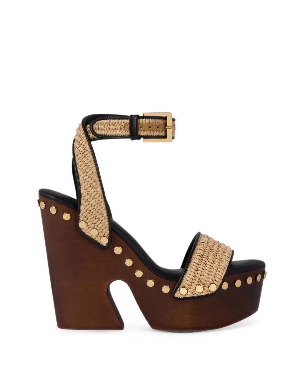 Givenchy Metallic Clog Raffia-Effect Platform Sandals With Studs Detail