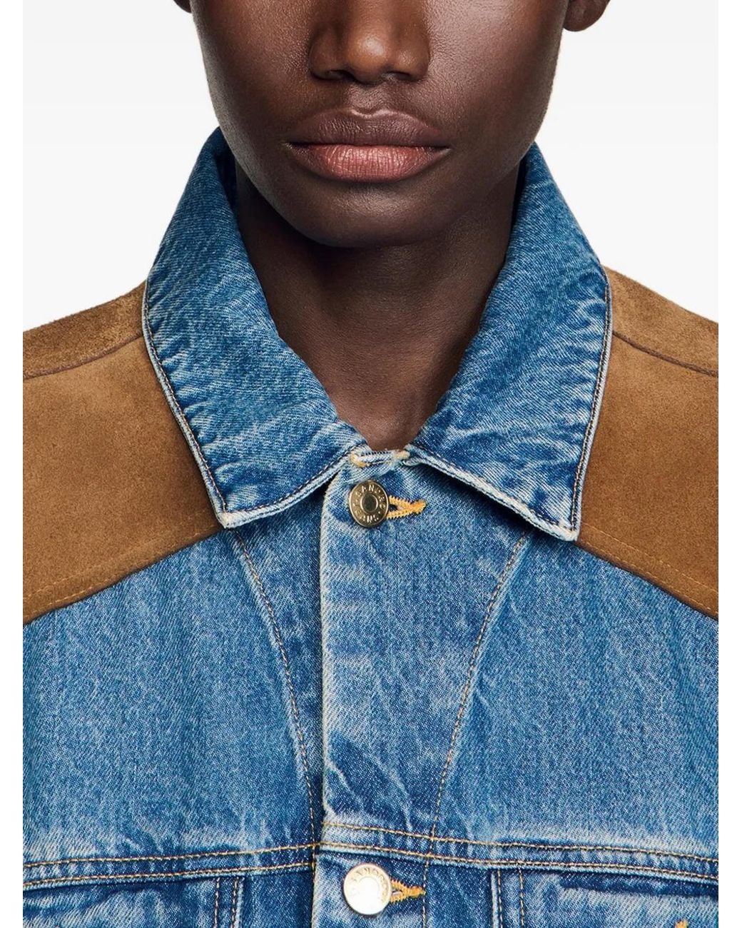 Sandro Blue Denim And Suede Jacket