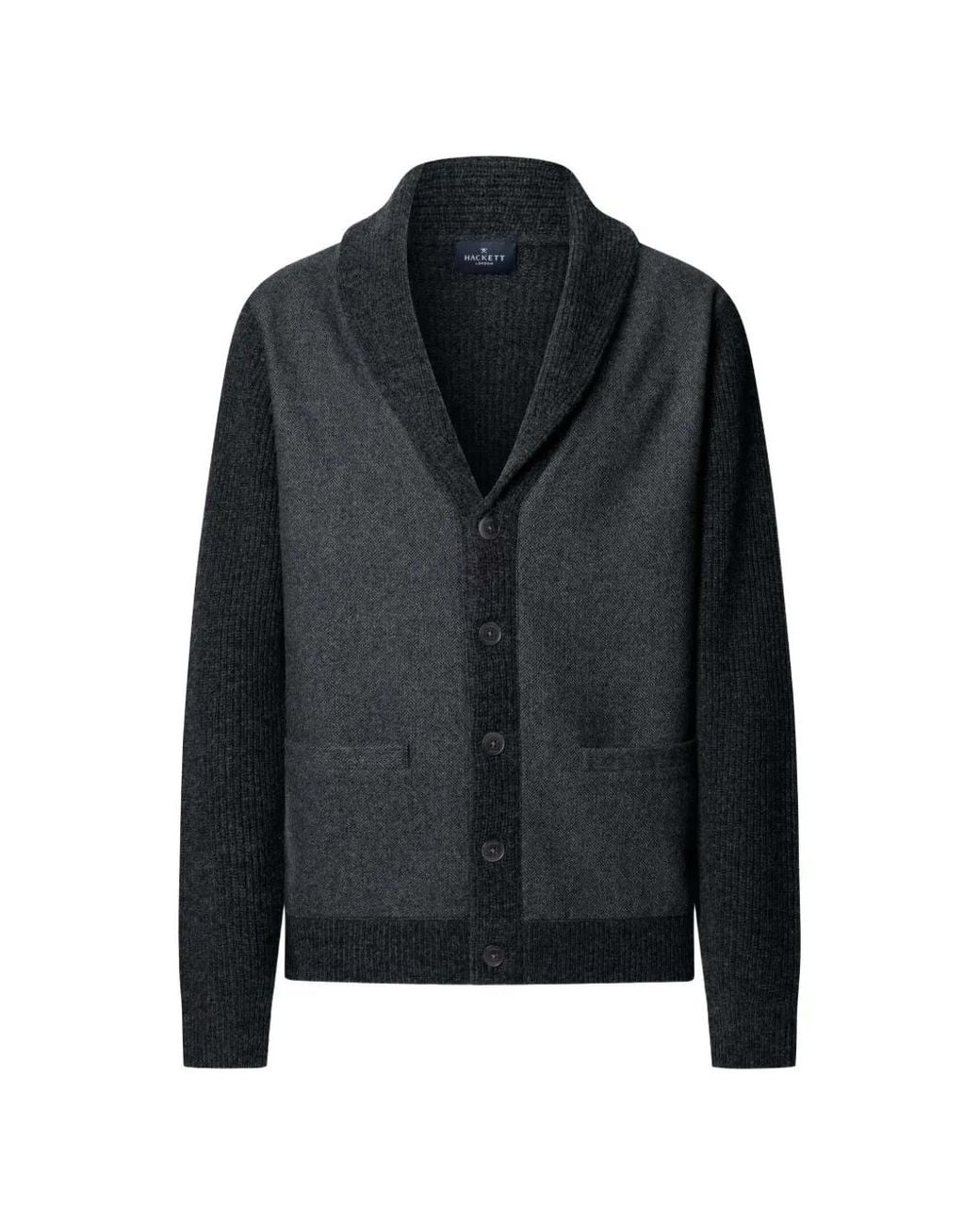 Hackett Black Herringbone-Pattern Shawl-Collar Cardigan for men