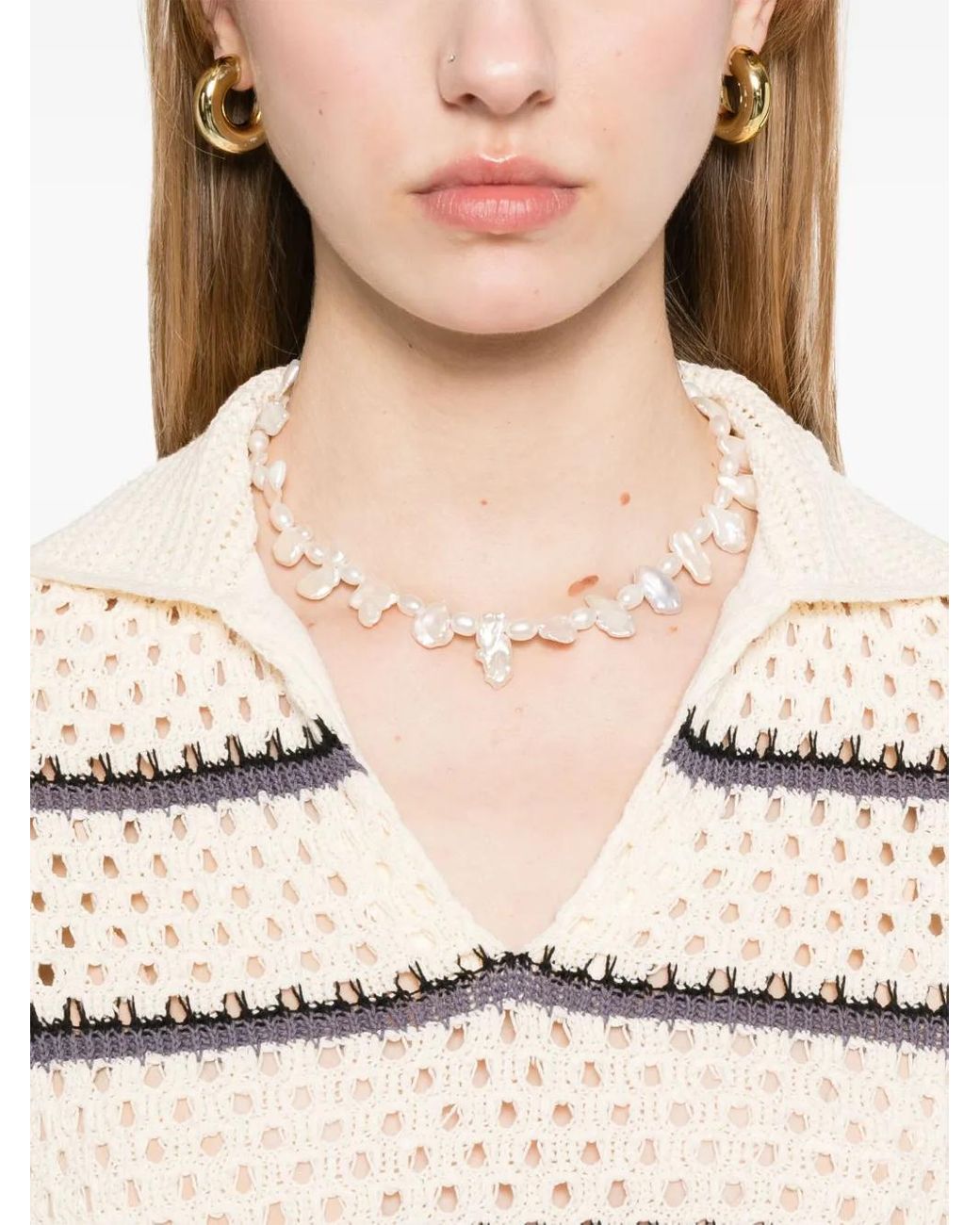 Vince Macrame Gestreepte Top in het Natural