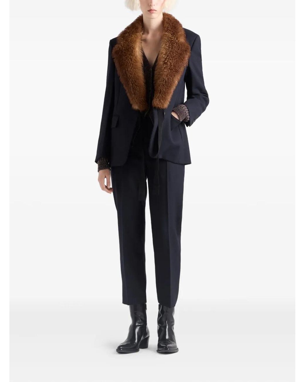 Prada Blue Rush-Stitch Wool Trousers