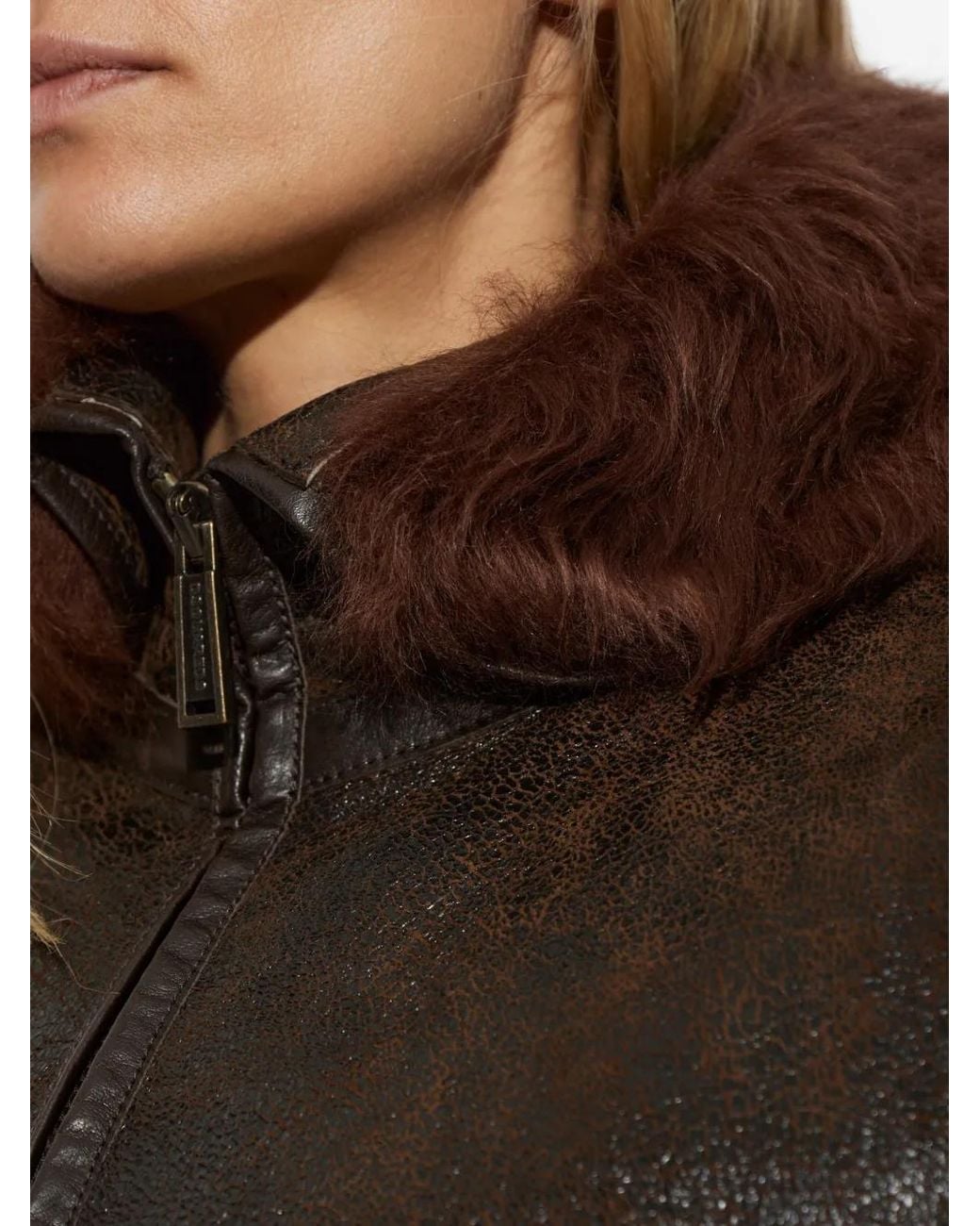 DSquared² Black Shearling-Trim Leather Jacket