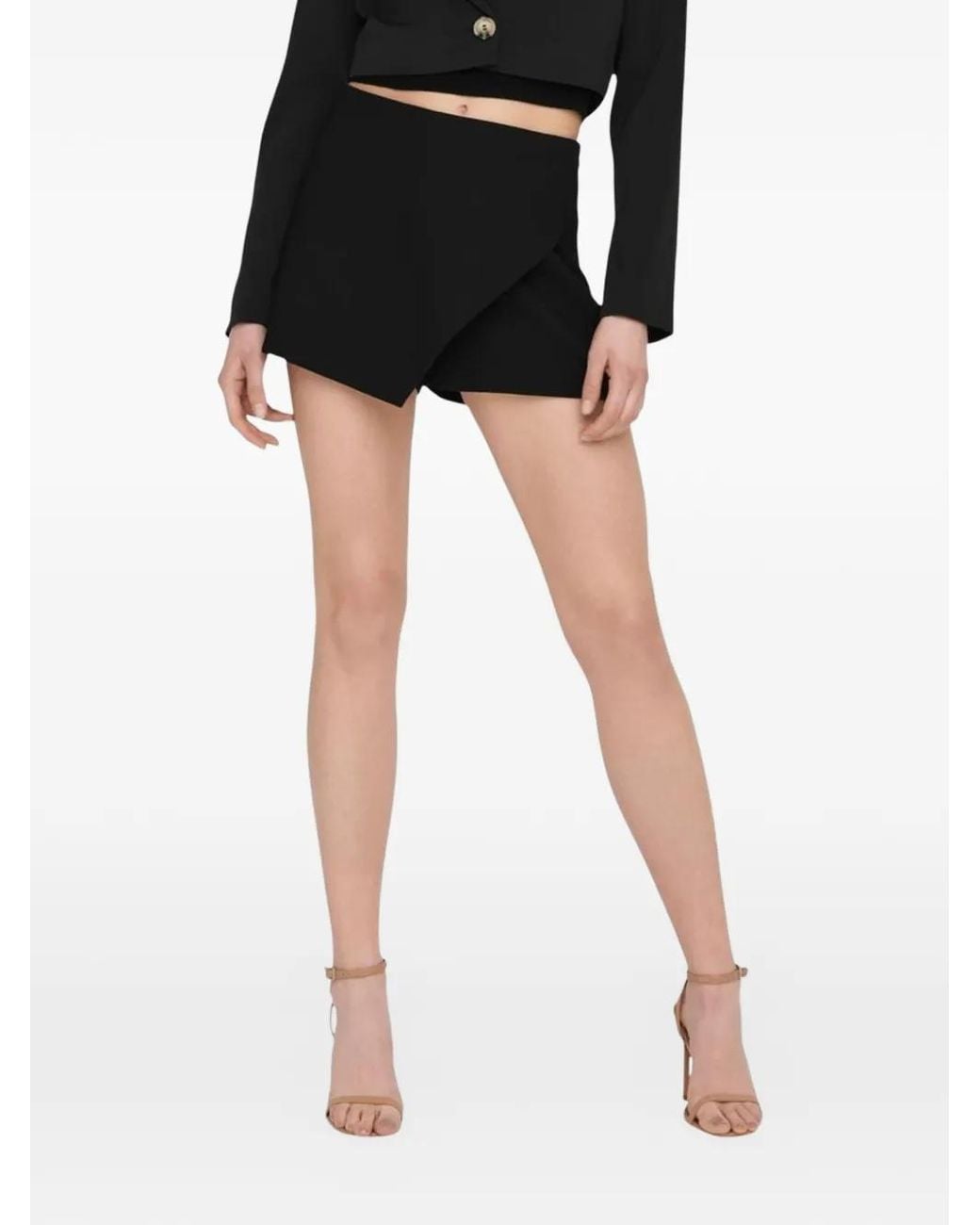 ONLY Black Wrap-Front Asymmetric Skorts