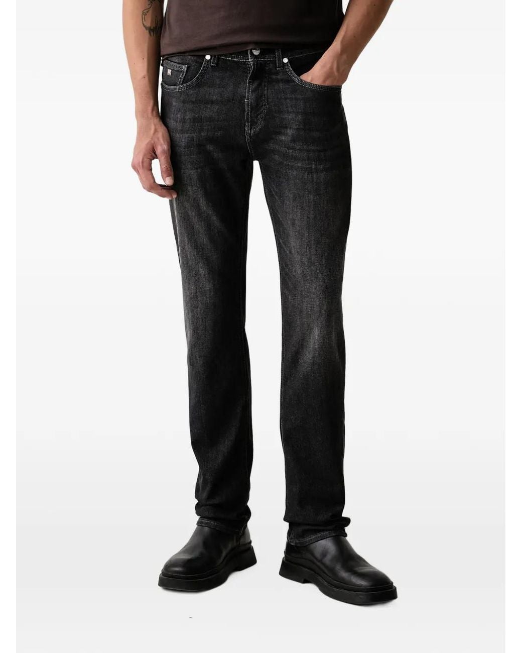Karl Lagerfeld Black Faded Straight-Leg Jeans for men