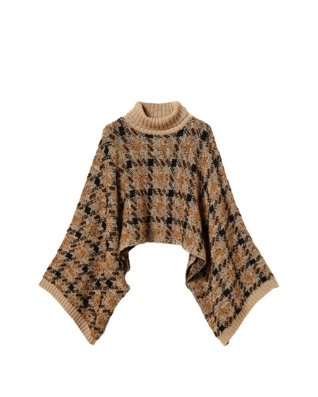 Twinset Natural Check Jacquard Knit Cape