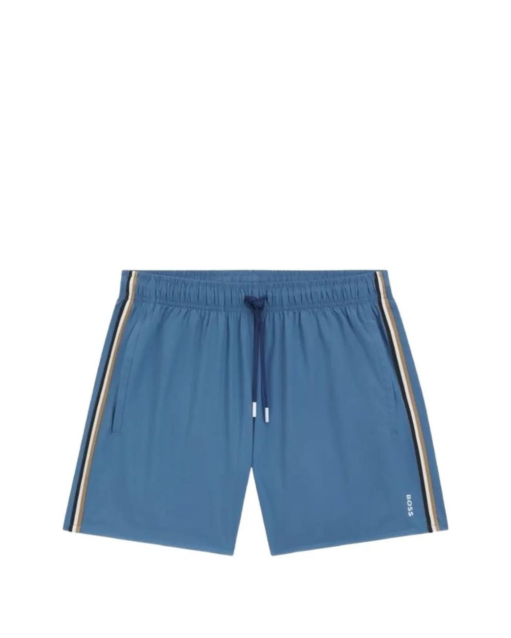HUGO Blue Swim Shorts With Signature Stripe And Logo for men