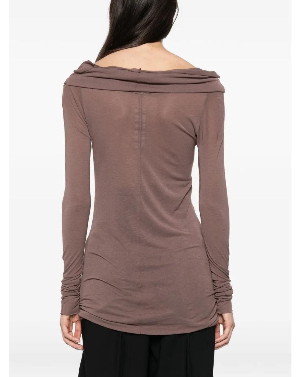Rick Owens Brown Off-Shoulder Long-Sleeve T-Shirt