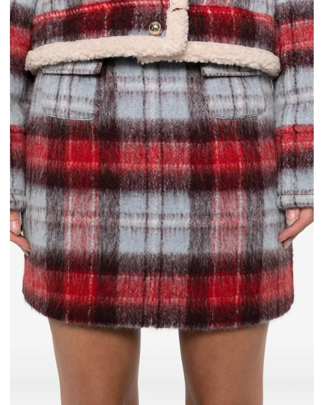 N°21 Red Flap-Pocket Checked Mini Skirt