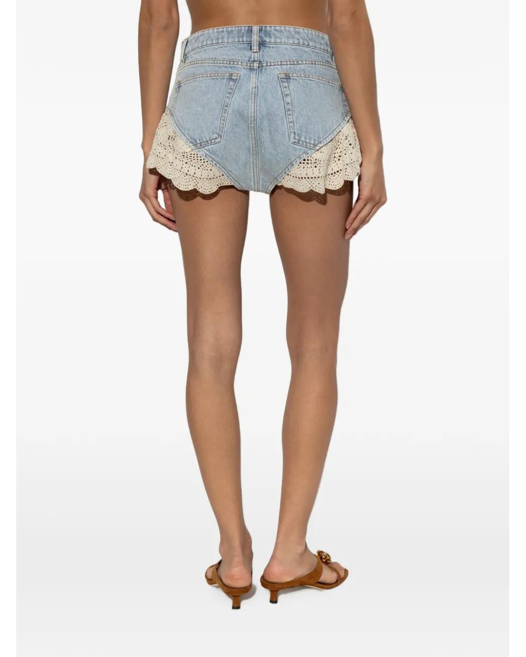 FRAME Blue The Crochet Denim Shorts