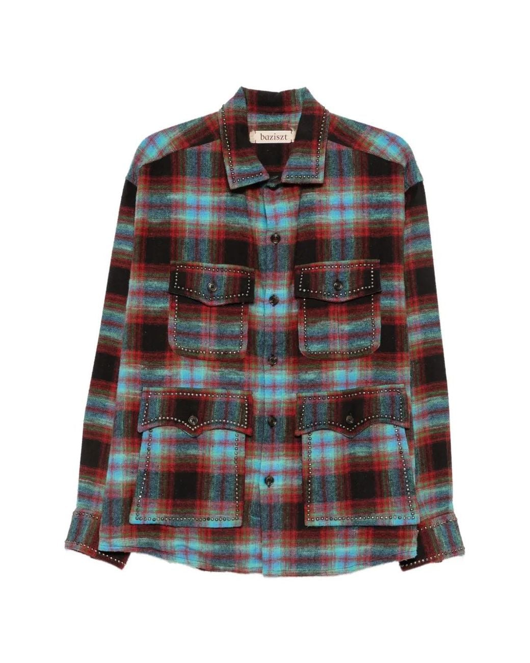 BAZISZT Black Jedi Stud-Embellished Checked Shirt for men