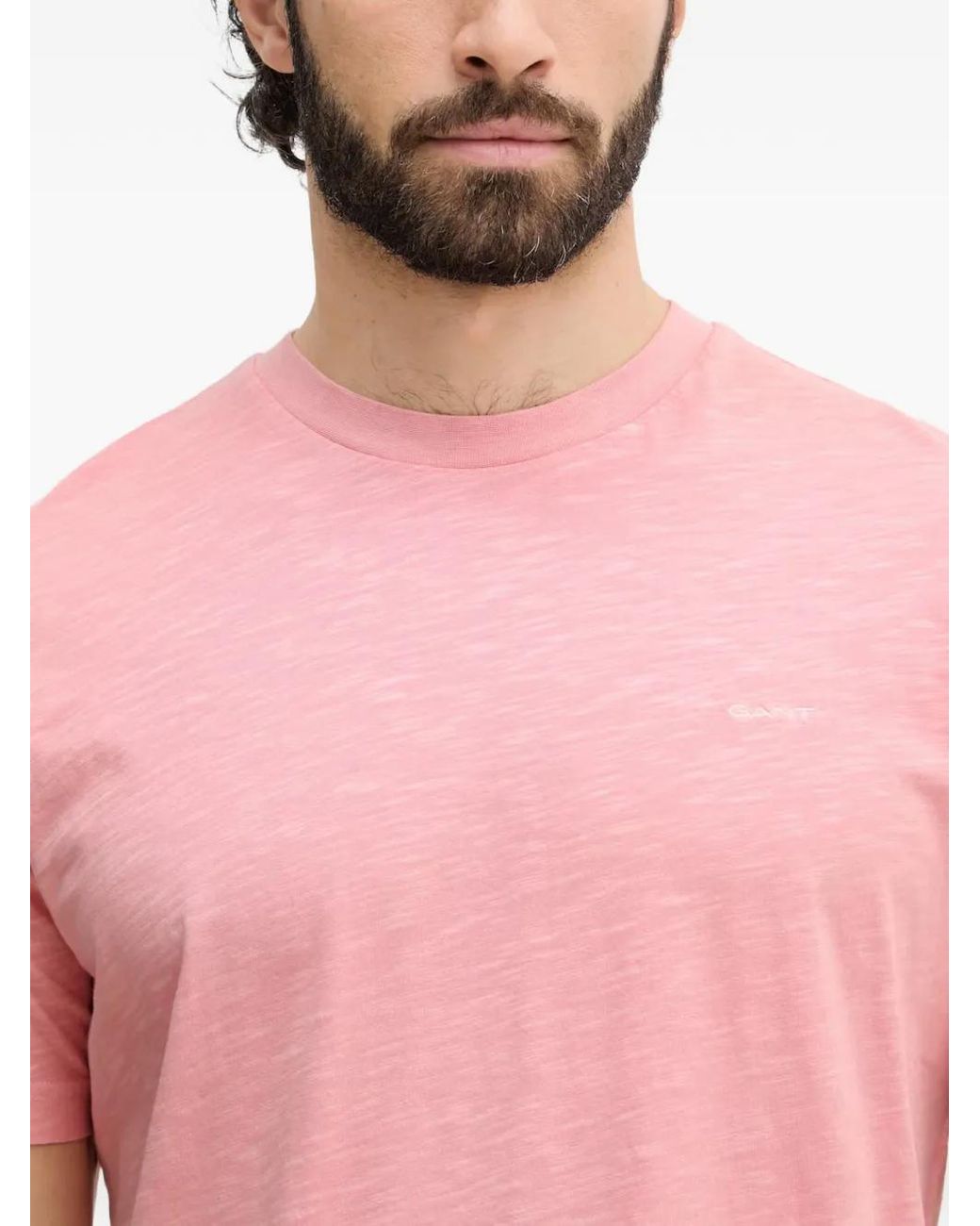 Gant Pink Logo-Embroidered Slub-Texture T-Shirt for men