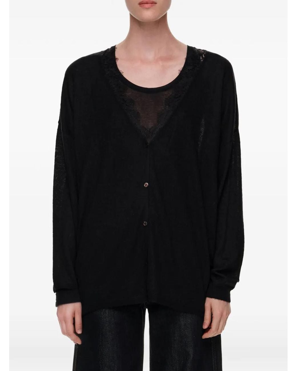 Bimba Y Lola Black Long Lace Cardigan