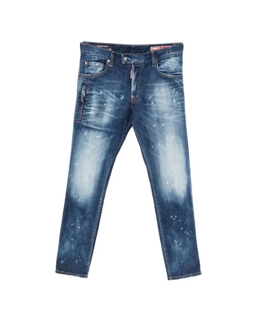 DSquared² Blue Paint-Splatter Whiskered Jeans for men