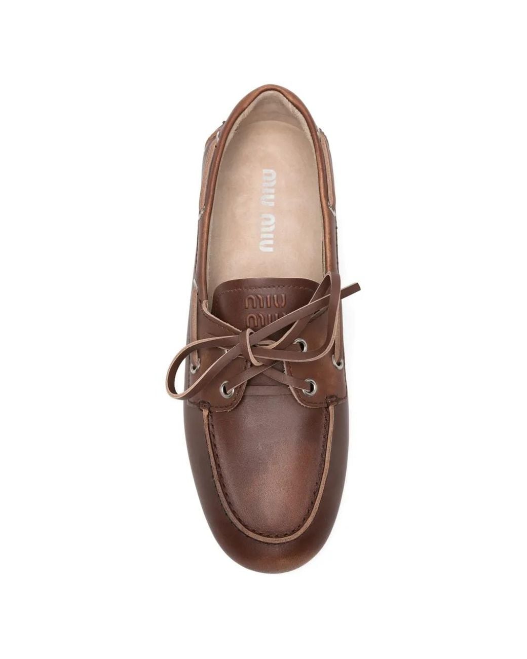 Miu Miu Brown Bleached Leather Deck Shoes