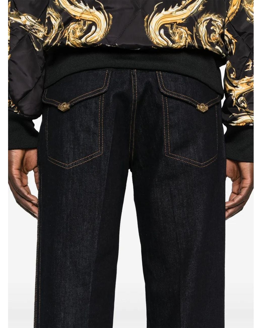 Versace Jeans Couture Black Mid-Rise Tapered Jeans for men