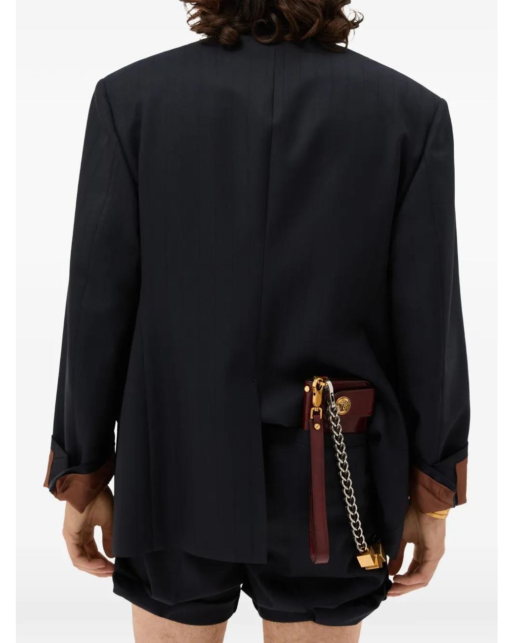 Versace Black Pinstripe Wool Boxy Blazer for men