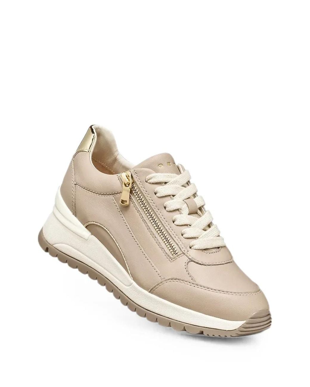 Geox White Desya Side-Zip Leather Sneakers