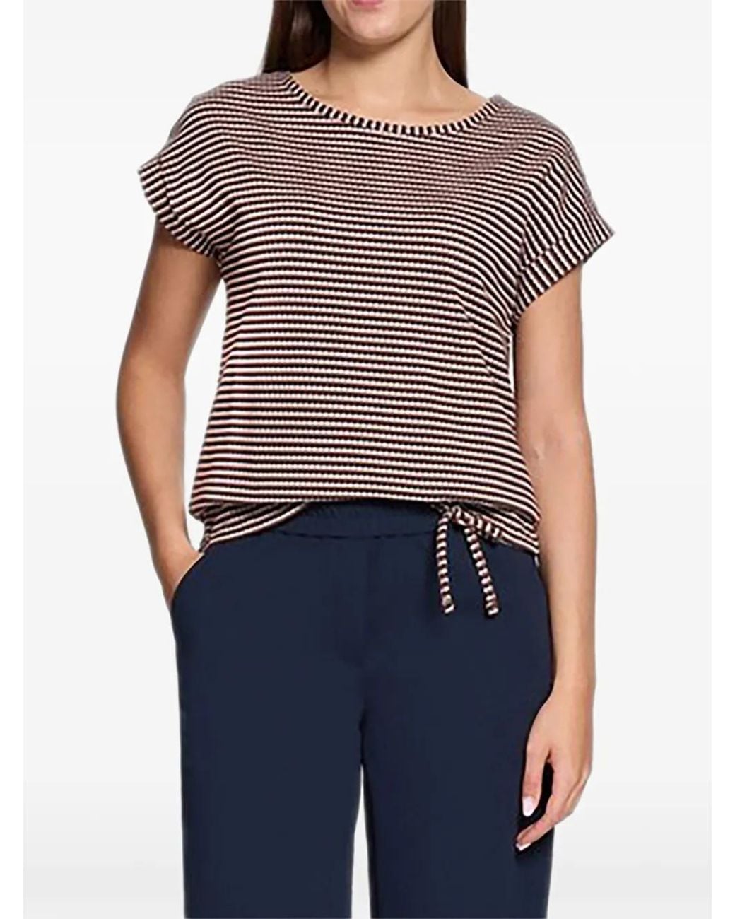 Betty Barclay Black Striped Drawstring-Hem T-Shirt