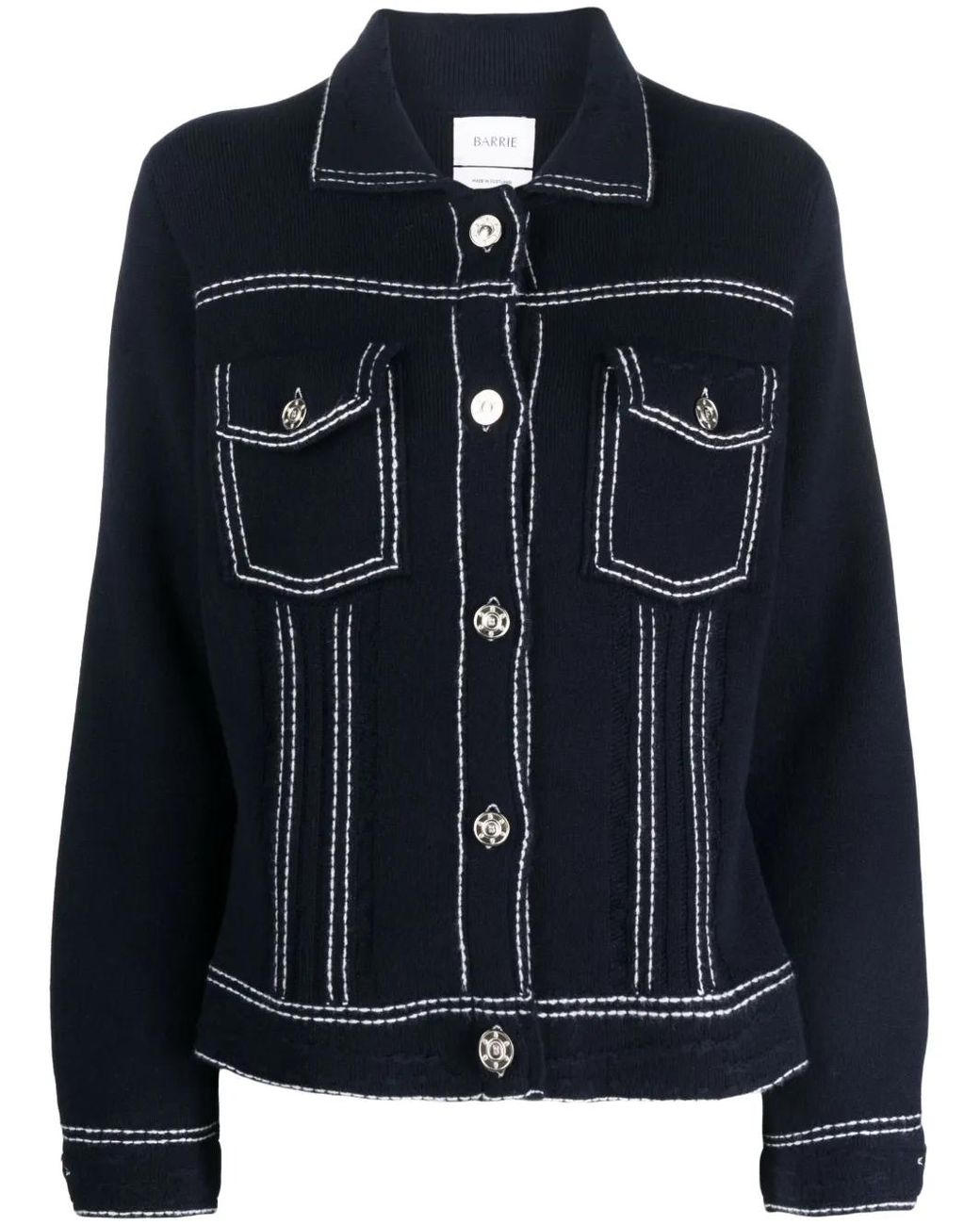 Barrie Black Contrast-Stitching Denim-Effect Jacket