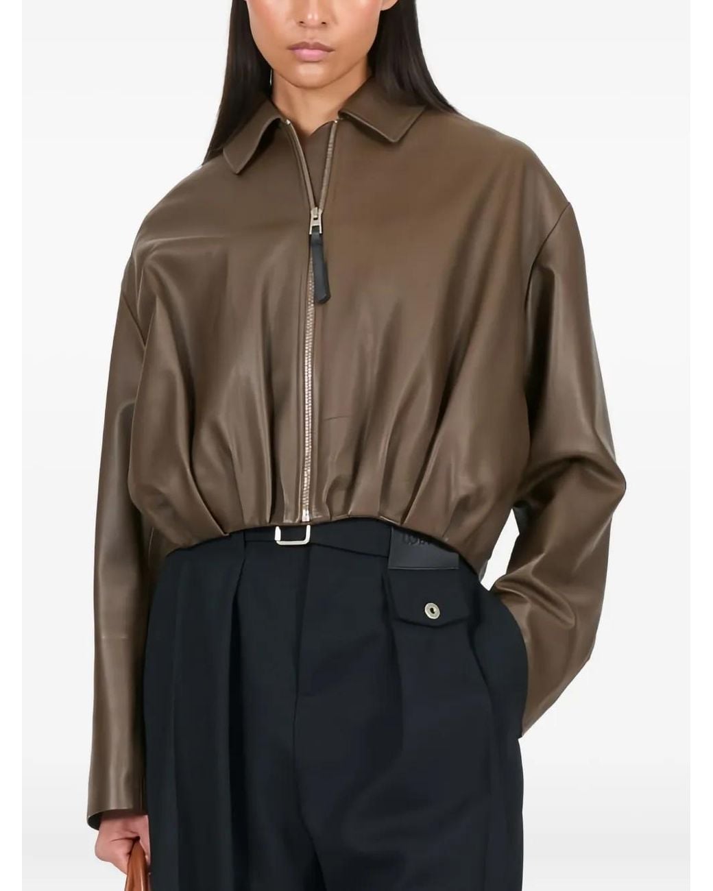Loewe Gray Draped Leather Jacket