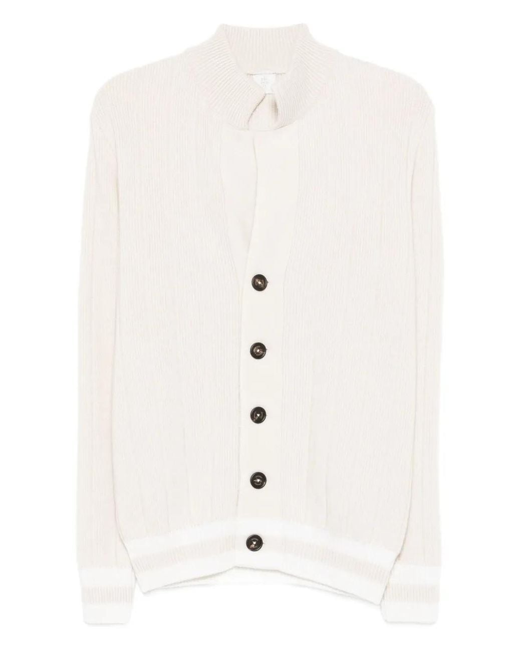 Eleventy White Ribbed Cashmere Cardigan for men