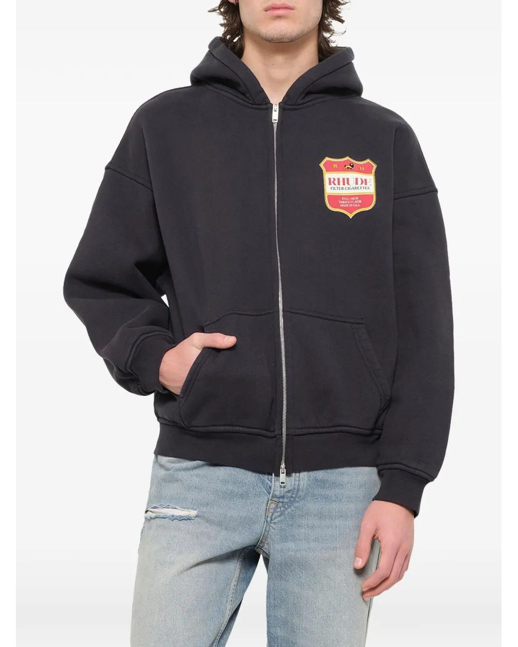 Rhude Black Filtaro Crest Zip-Up Hoodie for men