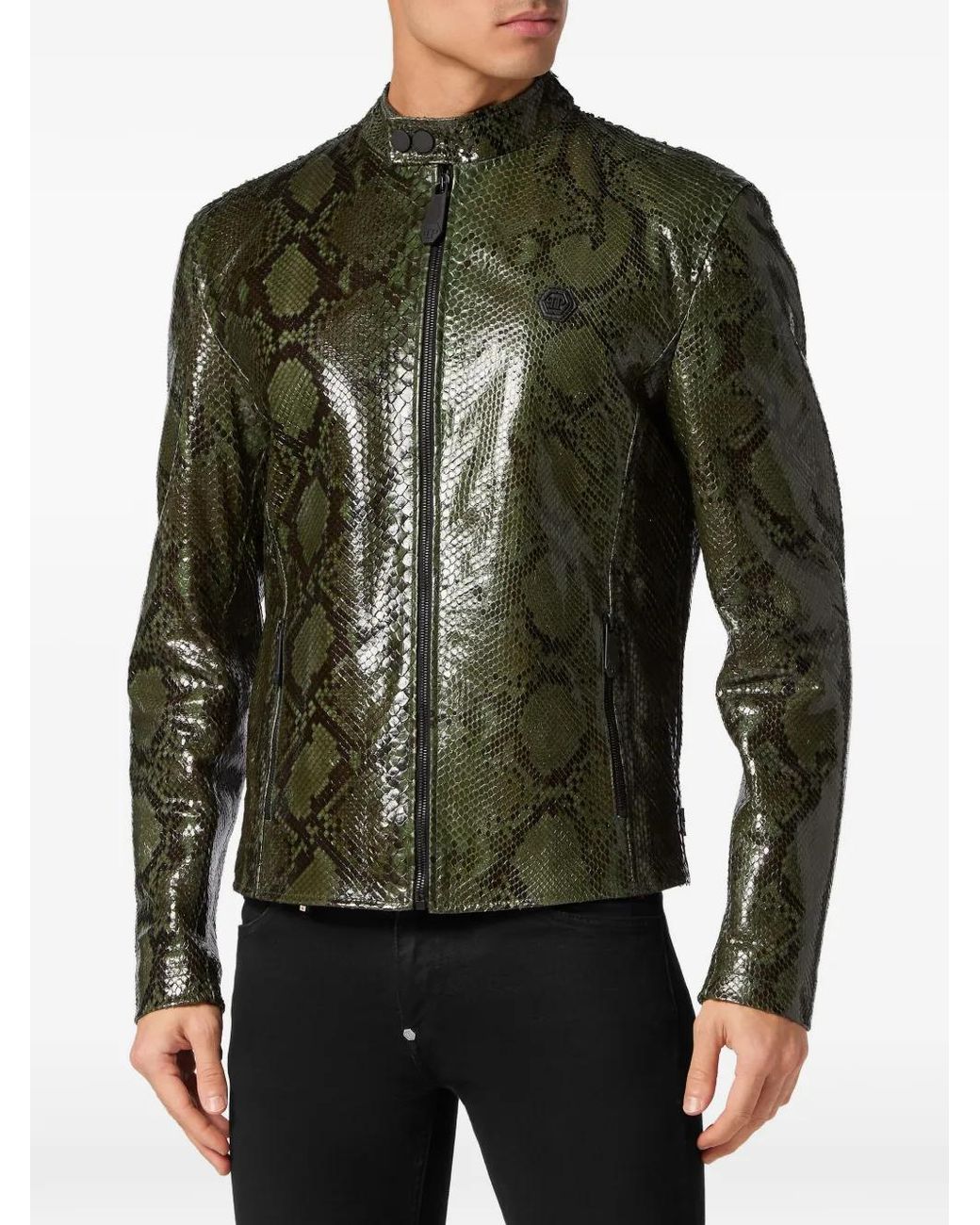 Philipp Plein Green Python-Effect Jacket for men