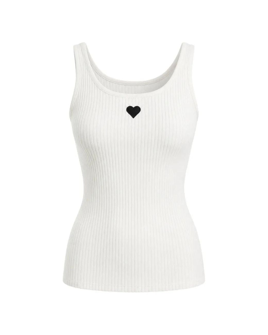 Cynthia Rowley White Heart-Patch Ribbed Tank Top